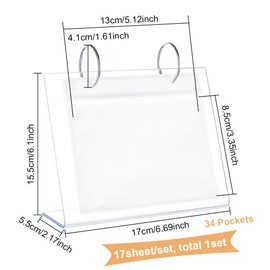 BENECREAT 5" Acrylic Photo Album Transparent Vertical Flip Album Small Family Table Flip Album 17 Pages 34 Pictures with Frame Desktop Display Stand for Protecting Photos, Cards