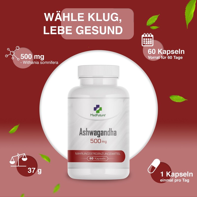 Ashwagandha Extract 500 mg 60 Capsules Indian Ginseng Memory