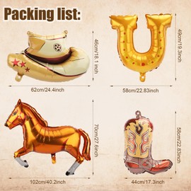 22pcs Western Themed Party Balloons, Large Cowboy Hat & Boot Balloons Cowboy Party Decoration Horse Foil Horseshoe Rodeo Balloons for Cowgirl Cowboy Theme Party Birthday Supplies