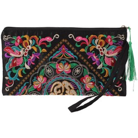 Holibanna Ethnic Floral Embroidered Wristlet Women's Retro Ethnic Embroider Purse Smartphone Wristlet Bag Ethnic Flower Wristlet Purse for Women