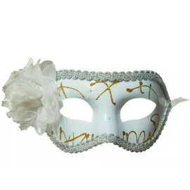 Masquerade White Rose Flower Mardi Gras Masquerade Party Value Mask
