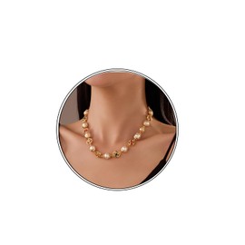 Luxury Pearl Necklace for Women Dainty White Pearl Choker Necklace Crystal-Encrusted Palace Style Pearl Necklace Allergy Free Wedding Party Jewelry for Bridal Bridesmaid, adjustable, Brass, No