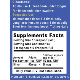 Silver Holistics Real Colloidal Silver Water Liquid Supplement - 16 oz Glass