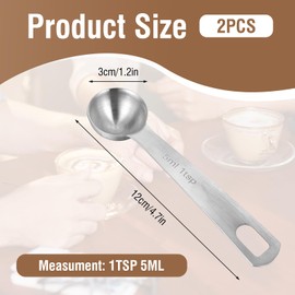 2Pcs Teaspoon Measuring Spoons 5ml, Stainless Steel Mini Teaspoon Measuring Spoons for Kitchen Cooking Kitchen CookingSpoon CoffeeSpoon, CreatineSpoon, SteelScoopers Protein Teaspoons