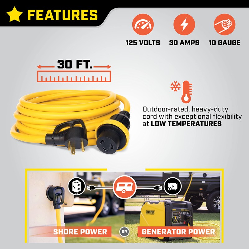 Champion Power Equipment 30-Foot 30-Amp 125-Volt RV Generator Power Cord,