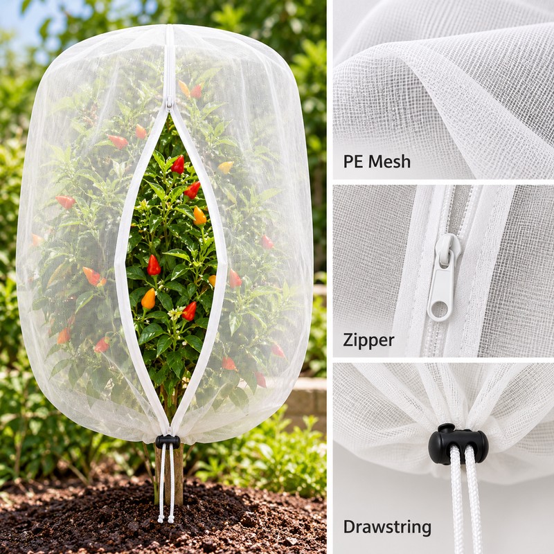 Garden Insect Mesh Cover for Plant Protection – Zipper Drawstring