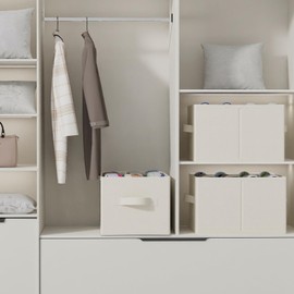 GUOHNHE 2 Pack Cube Shoe Organizer, Fits Up to 24 Pairs, Foldable Space-saving Storage Container Bins, Closet Organizers System with Reinforced Handles, 16.5 x 12.6 x 10.2 In, Beige, XSNX02BE-2