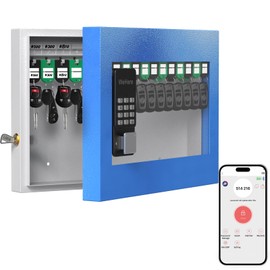 WeHere 24 Key Lock Box Wall Mount, Securty Key Cabinet with Key Tags, Key Organizer Box for Business, Home, Office, Hote, Garage, APP Bluetooth/OTP/Fixed Code/Key/Wi-Fi Unlock, Tempered Glass Door