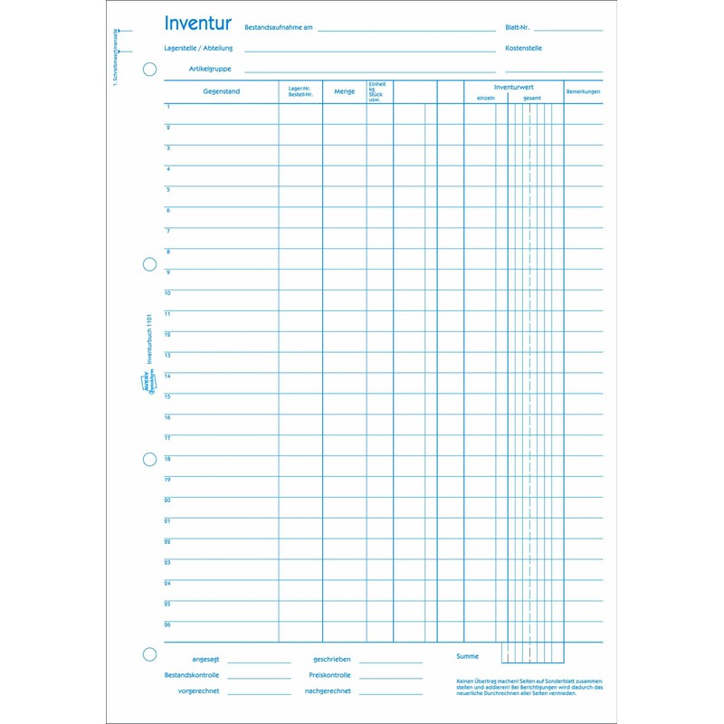 Avery Zweckform 1101 Inventur Punched A4 Display Book 50 Sheets
