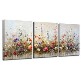 SERIMINO Large Wall Art for Living Room Canvas Prints, Nature Floral Botanical Wall Art Set 3 Piece Farmhouse Decor, Misty Flowers Modern Home Decor Paintings for Bedroom Bathroom 20"X28"