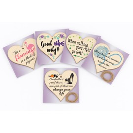 Pack of 5 Handcrafted Wooden Hanging Hearts with Encouraging Message – x5 Set Inspirational Wall Signs for Self-Care, Home Decor, or Thoughtful Gifts