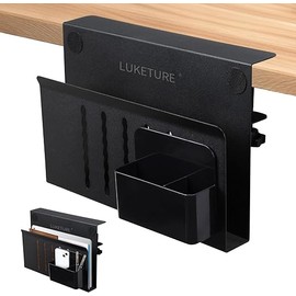 UYHKVXF Desk Side Storage, Under Steel Hanging Organizer, No Drill Cable Management Tray, Laptop Holder, with Pen Storage for Office and Home Black (Black)