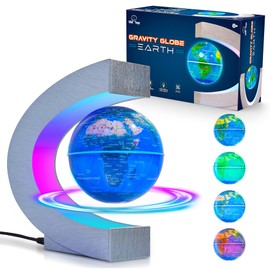 USA Toyz Gravity Globe Earth Ball and C Frame Set - Magnetic Levitating Lamp with Multicolor LED Lights, Spinning Rotating Floating Globe for Desk, Stand Compatible Gravity Planets