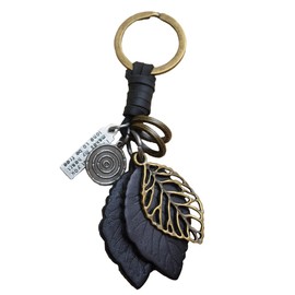 White Fang AZ145 Keychain, Leather, Stylish, Retro, Charm, Leaf, Keyring, Men's, Women's,, Black