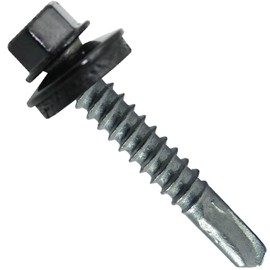 12 x 1-1/2" Black Type 3 Metal Roofing Screws - Hex Head Drill Point - 9/16" EPDM Washer 1 x 250 Count Bag - 250 Screws