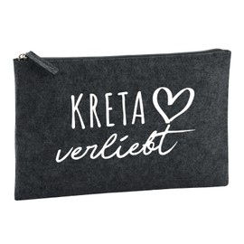 Huuraa Kulturbeutel Kreta verliebt Geschenk 1 Liter Charcoal Filz Kreta Geschenkidee