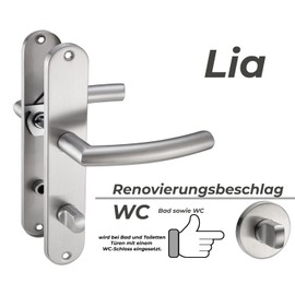 Stahlia Handle Set Long Plate Renovation Fittings Brushed Stainless Steel LIA Toilet Bathroom Door Fitting for Room Doors, Entrance Doors for Door Thickness 20 – 47 mm Mounting Material