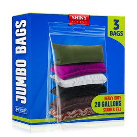 Shiny Select 20 Gallon Jumbo Storage Bag with Handle, Resealable Zipper Top 24x32, 6 Bags - Clear Big Plastic, Extra Large XL, 4 Mil Thick Heavy Duty for Travel, Camping Gears, Pillows, Comforters…