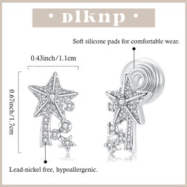 Dlknp Silver Clip on Earrings for Women, Star Shaped Clip-on Earrings with Cubic Zirconia, Hypoallergenic Non Pierced Earrings Jewellery