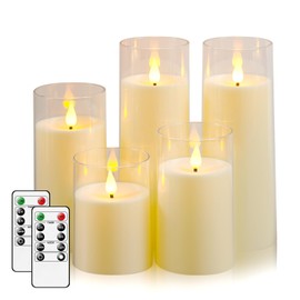 Fo32won Ivory White LED Flameless Pillar Candles Battery Operated with Remote and Timer, Pack of 5 (D 3"×H 4" 5" 6" 8" 8") Decorative Acrylic Flickering Candles with 3D Flame