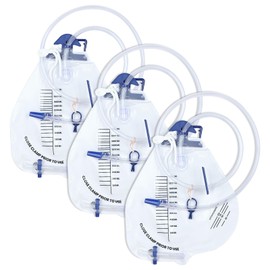 3 Pack Urinary Drainage Bag with Anti-Reflux Valve, Catheter Urine Bag with 2000 mL Volume, 48" Drainage Tube, Overnight Bedside Professional Urinary Bag for Home