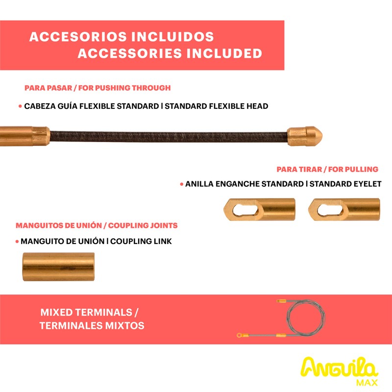 Anguila Max - BI-Nylon-Einzelfaser-Kabeleinziehhilfe, 22 m, 4mm, Kombi-Endstücke, lachsfarben