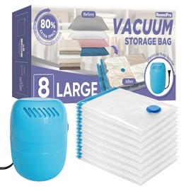 Roomipro 8 Large Vacuum Storage Bags with Electric Pump, Space Saver Bags with Pump, Storage Vacuum Sealed Bags for Clothes, Comforters, Blankets, Bedding