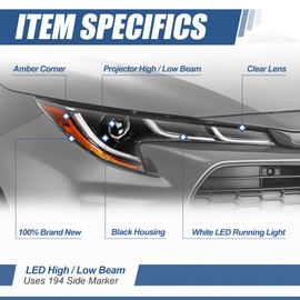 Auto Dynasty LED Projector DRL Headlight Lamp Compatible with Toyota Corolla Sedan Hatchback SE/XSE/XLE 2020-2024, Passenger Right Side, Black Housing Amber Corner