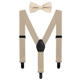 Wanying Partner Look Braces and Bow Tie Set for Men, Women, Babies, Toddlers and Children – 3 Black Clips, Y-Shape, 2.5 cm, Highly Elastic Braces, Plain -