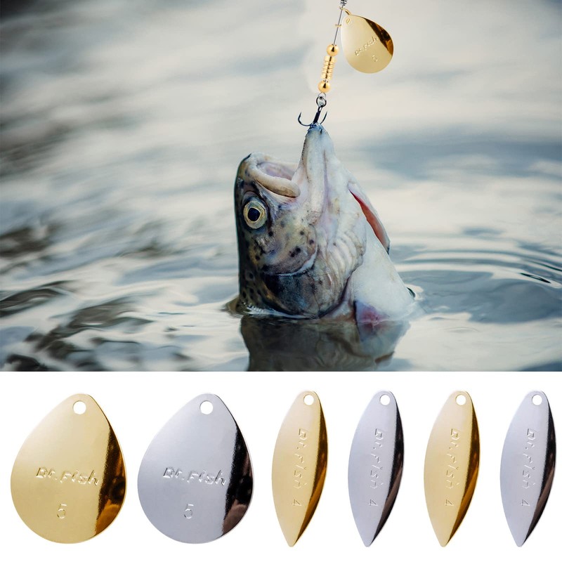Dr.Fish 30 Pack Fishing Spinner Blades Willow Blade Gold Silver