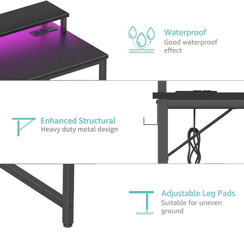 Lufeiya Small Desk with Power Outlets and LED Lights, 32