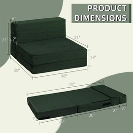 IBXFO Folding Sofa Bed, Convertible Sleeper with High Density Foam, Foldable Chair Bed Mattress, Futon Floor Couch for Living Room, Guest Room, Twin, Dark Green