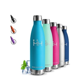 Grsta Stainless Steel Water Bottle, 500 ml, Thermos Flask, Drinking Bottle with Straw, BPA-Free, Leak-Proof, Double-Walled Vacuum Insulated, Metal Drinking Bottle, for School, Travel, Office