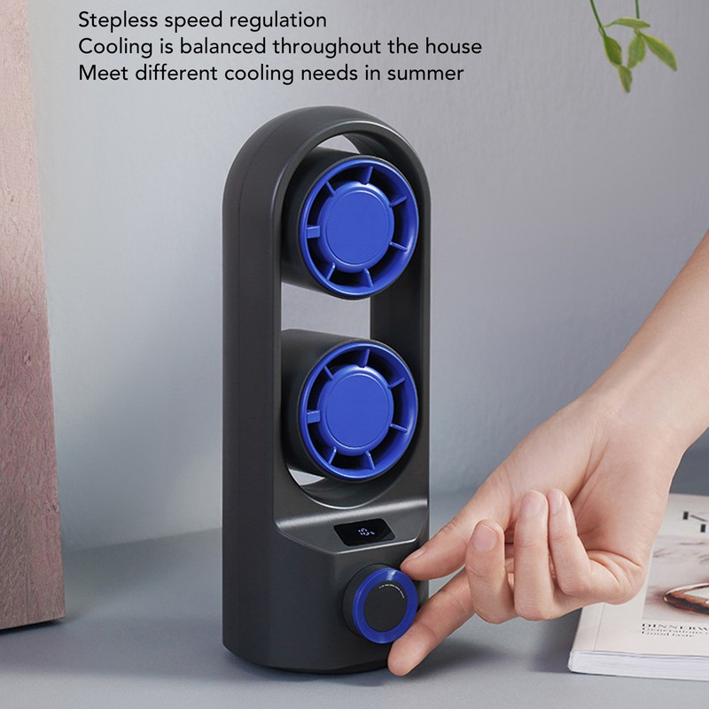 Desktop Tower Fan Profesional Efficient Stepless Speed Adjustable Dual Turbine