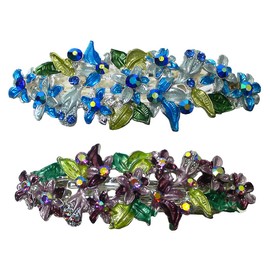 Set of 2 JCGY Crystal Flower Barrettes for Women Girls U86800-1-2sbluePurple