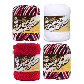 Bulk Buy: Lily Sugar 'n Cream Limited Edition 100% Cotton Yarn (Coordinated 4-Pack) (Red, White & Blue x 2, Red, White)