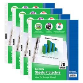 BAZIC Sheet Protectors Economy, Fit 8.5x11 Inch Paper, 11 Hole Clear Plastic Sleeves Ring Binder Sheets, Archival Safe (20/Pack), 4-Packs