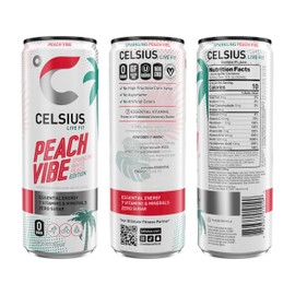 CELSIUS CELSIUS Sparkling Peach Vibe, Functional Essential Energy Drink 12 Fl Oz (Pack of 12)