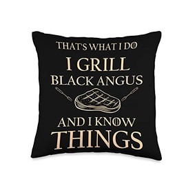 Cow Barbecue Grill Apparel for Men BBQ That's What I Do I Grill Black Angus and I Know Things Throw Pillow, 16x16, Multicolor