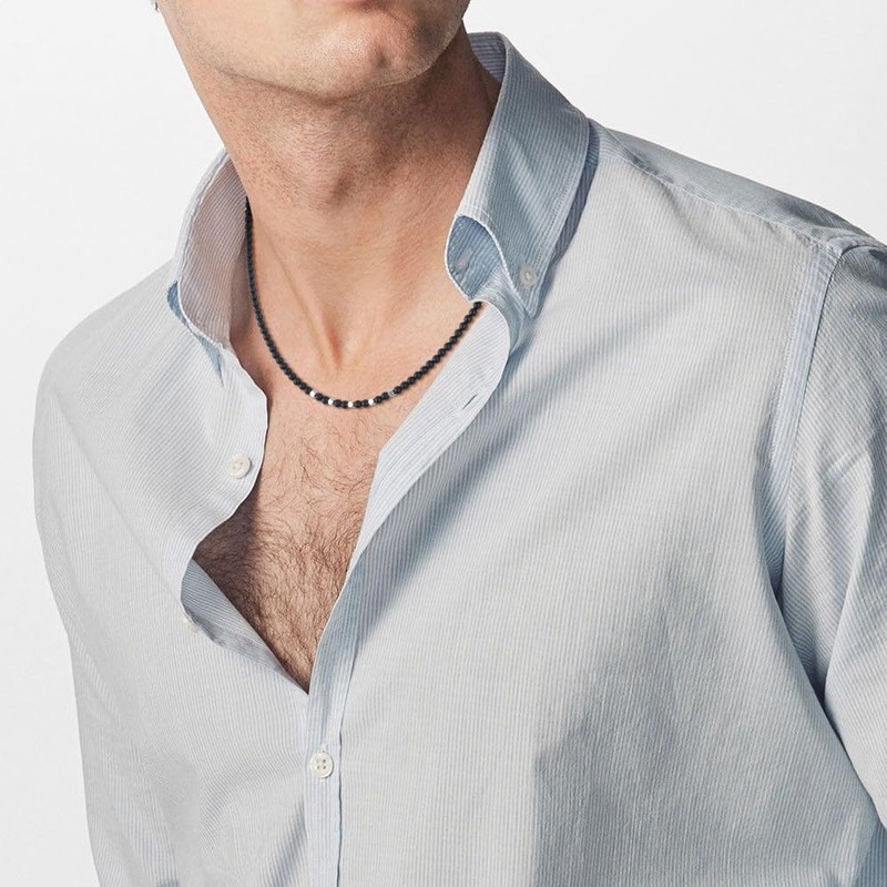 GAVU Stone Bead Necklace, Stainless Steel, Onyx