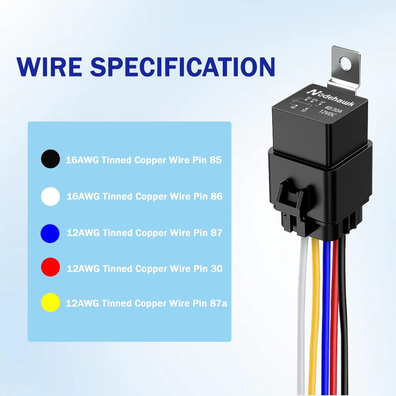 5-PIN Relay 40/30AMP 12V DC Automotive Wires Waterproof with Harness