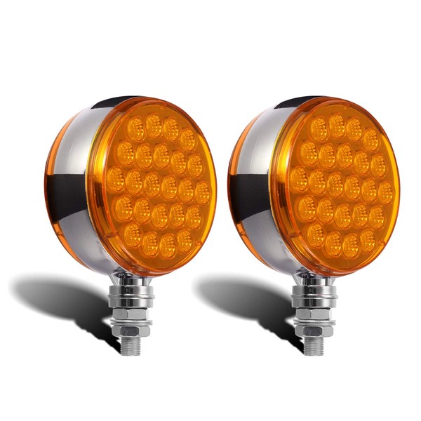 Partsam 2pcs Round Double Face Amber 48LED Pedestal Fender Rear