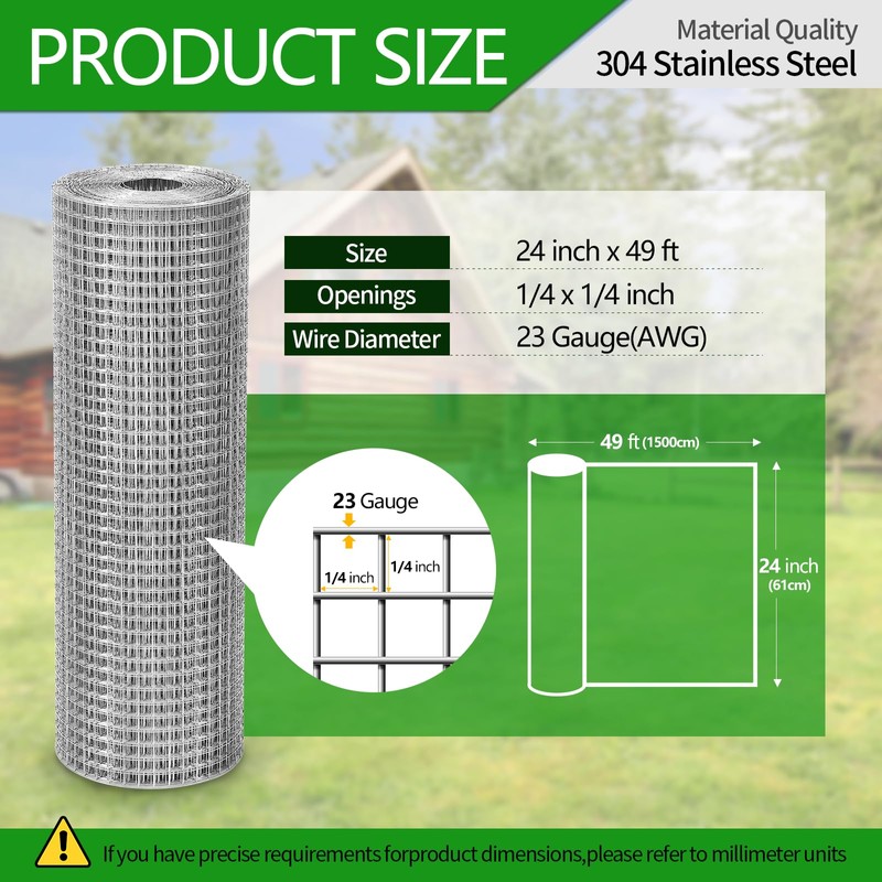 304 Stainless Steel Hardware Cloth 1/4" Large Size 23 GA