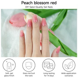 DUKASOU Semi Cured Gel Nail Strips, Peach Blossom red | 28 pcs Gel Nail Strips Work with Any UV Lamp, Salon Quality UV Gel Nail Stickers, Easy to Apply for Home Nails DIY