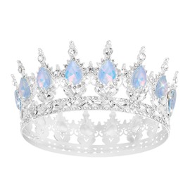 Queen Crown Rhinestone Wedding Crowns and Tiaras for Women Costume Party Hair Accessories Princess Birthday Crown Crystal Bridal Crown (Silver Fantasy Light Blue)