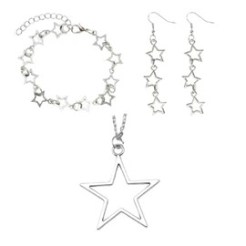 DATOA Silver Star Y2K Jewelry Set Grunge Necklace Kawaii Cute Star Bracelet Earrings Aesthetic Vintage Jewelry for Women - Silver