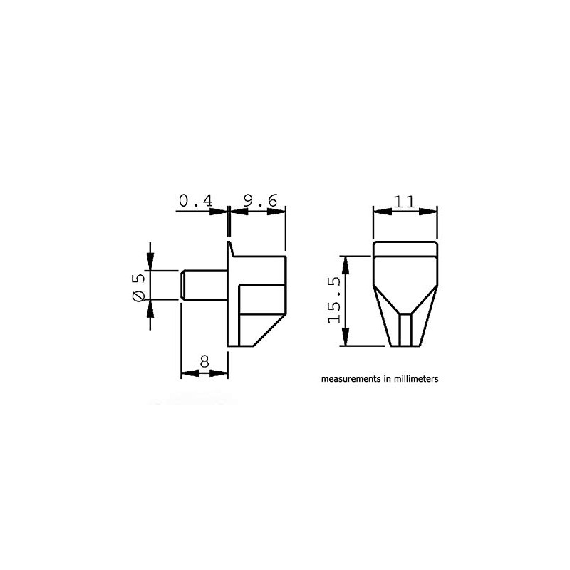 5mm Plastic Shelf Support with Steel Pin, Clear - 25