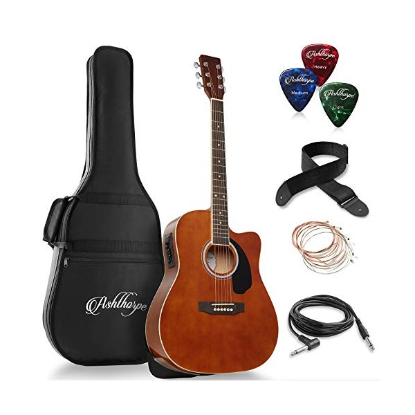 Ashthorpe Full-Size Dreadnought Cutaway Acoustic-Electric Guitar Bundle - Premium Tonewoods