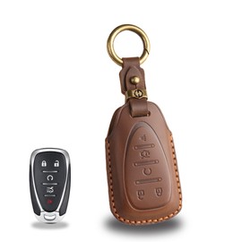 CaseCare Leather Key Fob Cover with Keychain Compatible with Malibu Equinox Traverse Camaro Cruze Blazer Volt Bolt (BROWN)