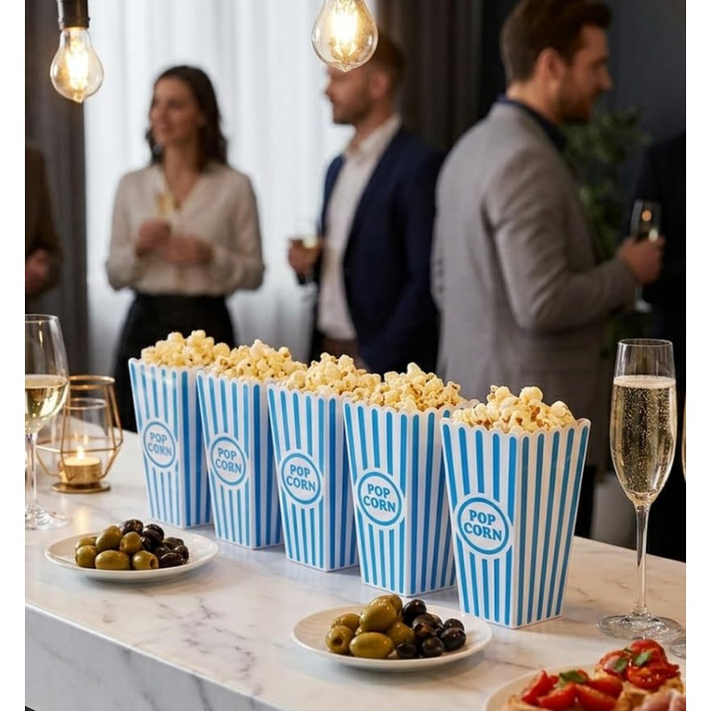 YOVECATHOU 5Pcs Plastic Red Blue White Striped Classic Popcorn Containers